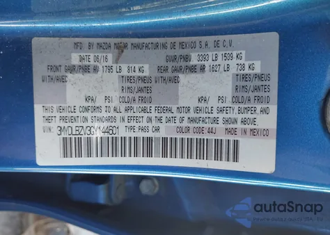 2016 Scion Ia from USA, damaged, VIN 3MYDLBZV3GY144601
